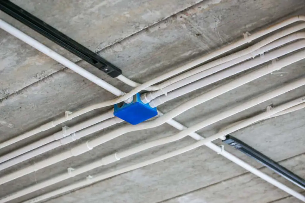 PVC Plastic conduit installed on ceiling