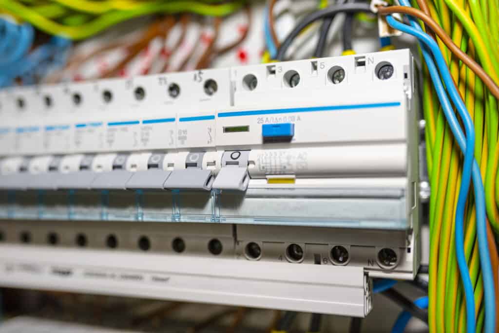 A consumer unit during an electrical safety check