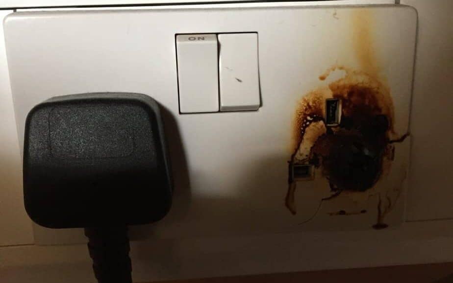 A very unsafe socket! Finding old damaged sockets is all part of the electrical safety inspection procedure